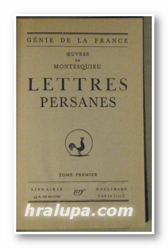 LETTRES PERSANES, MONTESQUIEU, Tome premier, Paris 1932